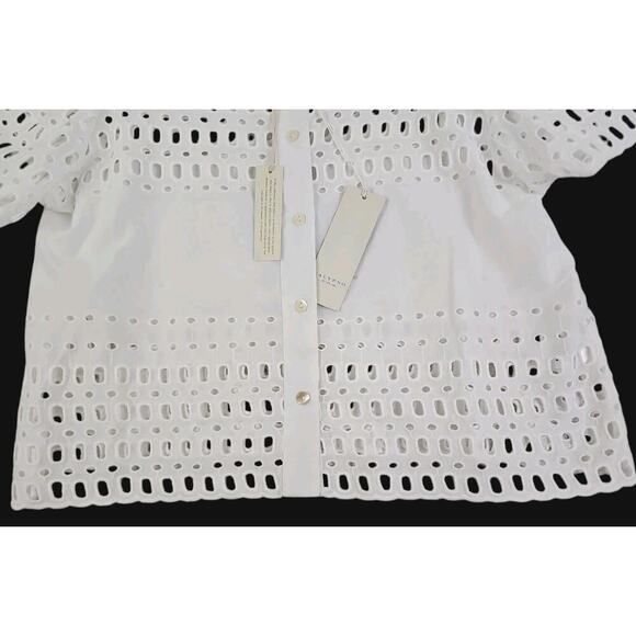 Calypso~Woman Size M~White 100 % Cotton Button-Up Shirt Blouse Shirt Sleeve NWT. - Picture 8 of 15